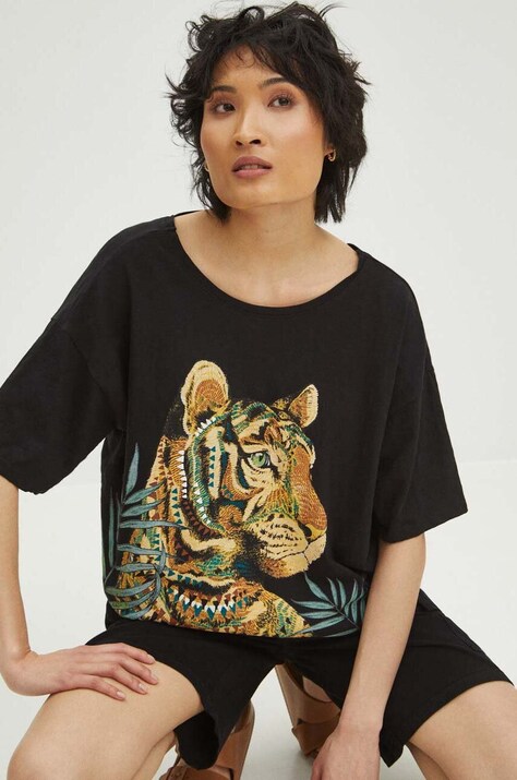 Medicine tricou din bumbac femei, culoarea negru