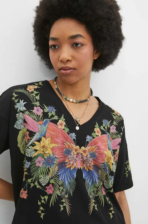 Βαμβακερό μπλουζάκι Medicine γυναικεία, χρώμα: μαύρο