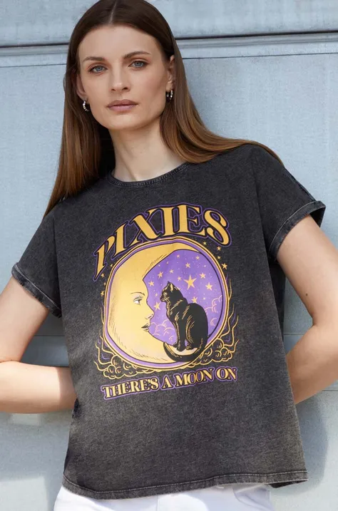 Bavlnené tričko dámske Pixies šedá farba