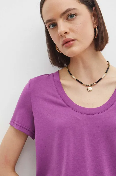 T-shirt damski z domieszką elastanu i modalu gładki kolor fioletowy