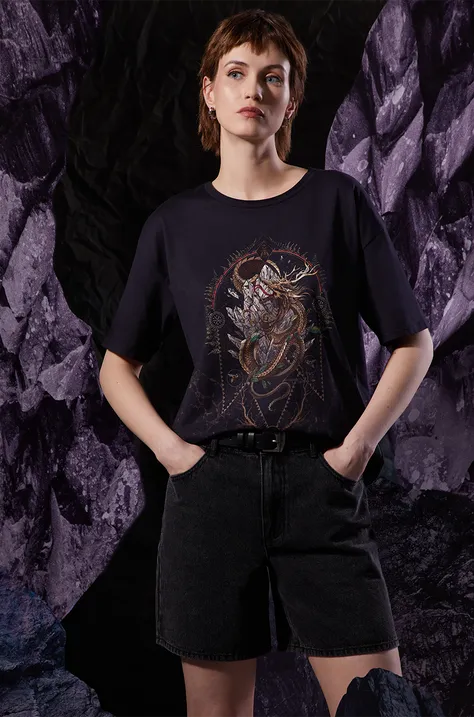 Bavlnené tričko dámske z kolekcie Tatra Legends čierna farba