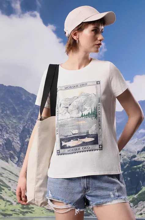 T-shirt bawełniany damski z kolekcji Tatrzański Park Narodowy x Medicine kolor beżowy