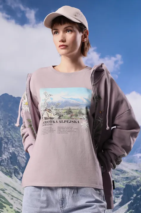 Bavlnené tričko dámske z kolekcie Tatra National Park x Medicine fialová farba