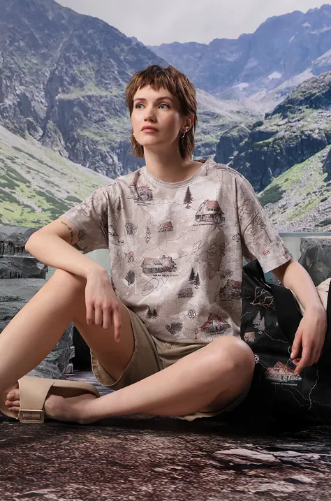 Bavlnené tričko dámske z kolekcie Tatra National Park x Medicine béžová farba