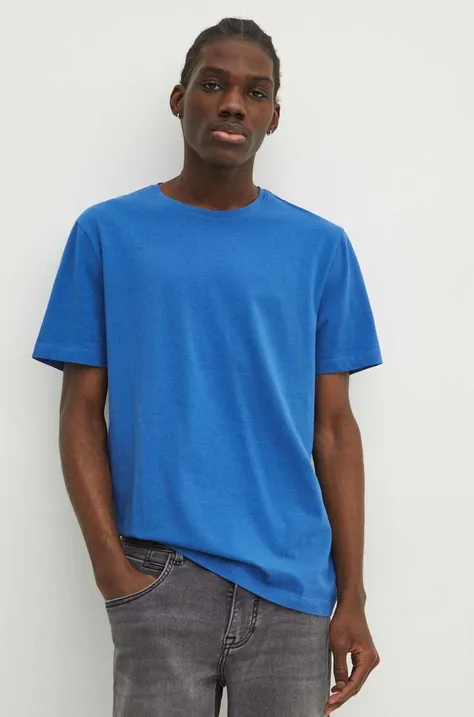 T-shirt bawełniany męski z domieszką elastanu gładki kolor niebieski