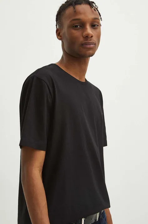 Bavlnené tričko pánske s elastanom hladké čierna farba