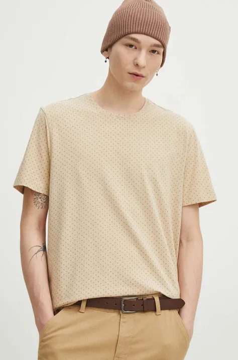 Bavlnené tričko pánske s elastanom béžová farba