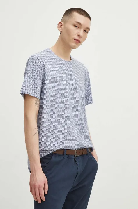 Bavlnené tričko pánske s elastanom modrá farba