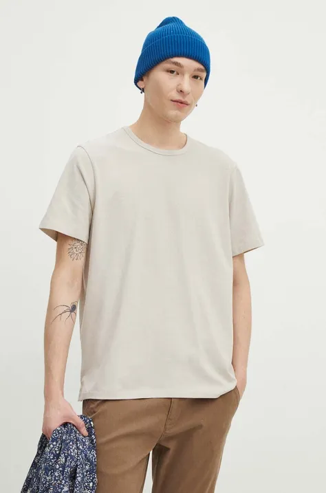 T-shirt bawełniany męski gładki kolor beżowy