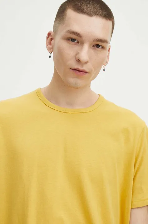 T-shirt bawełniany męski gładki kolor żółty