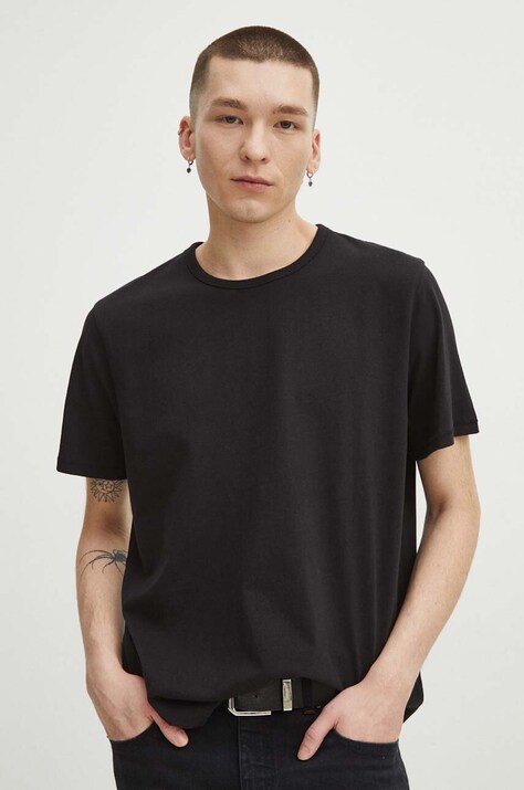 T-shirt bawełniany męski gładki kolor czarny