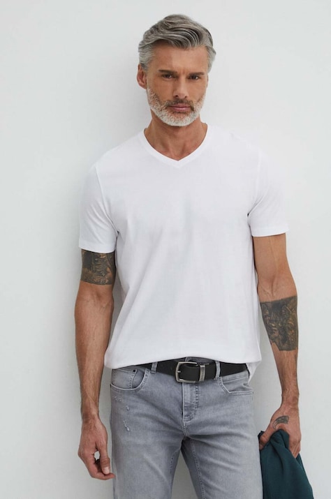 T-shirt bawełniany męski z elastanem gładki kolor biały