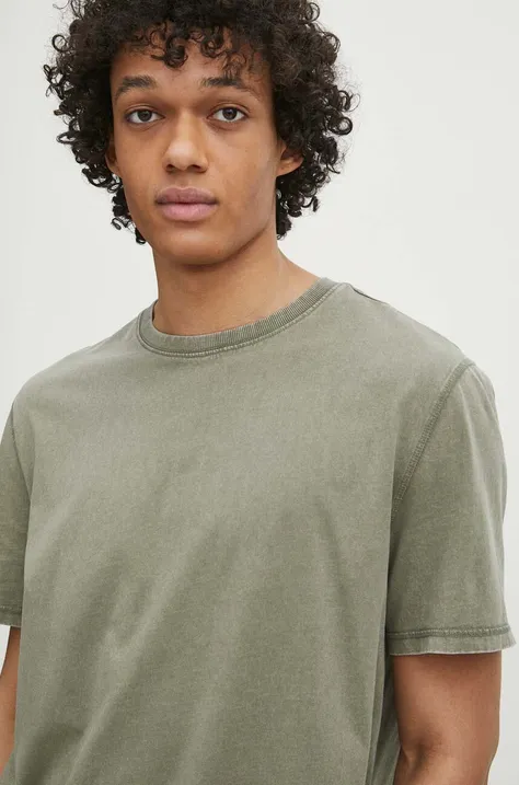 T-shirt bawełniany męski z efektem sprania kolor zielony