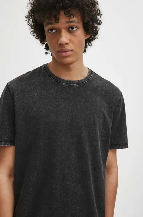 T-shirt bawełniany męski z efektem sprania kolor szary
