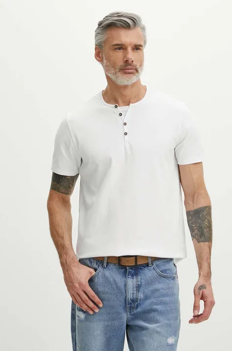 Bavlnené tričko pánsky s prímesou elastanu biela farba
