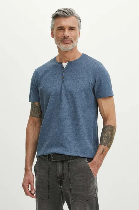 Bavlnené tričko pánske s prímesou elastanu modrá farba