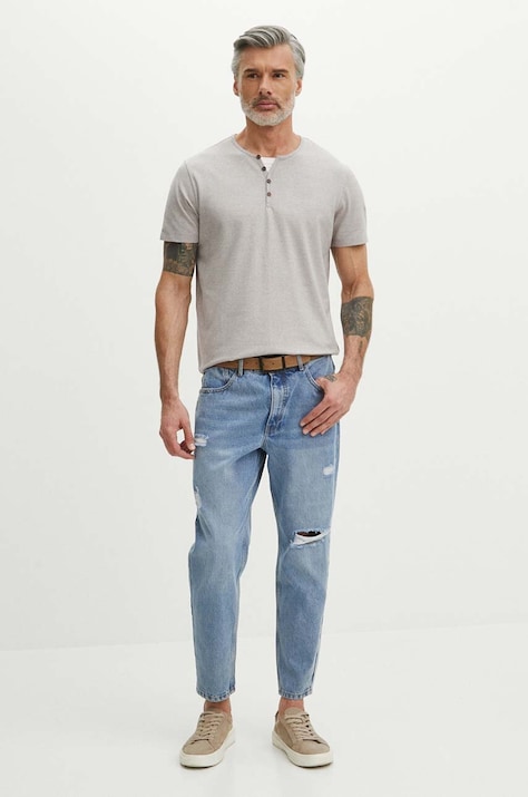 T-shirt bawełniany męski z domieszką elastanu kolor beżowy