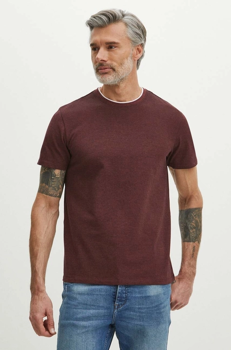 Medicine tricou din bumbac barbati, culoarea bordo, melanj