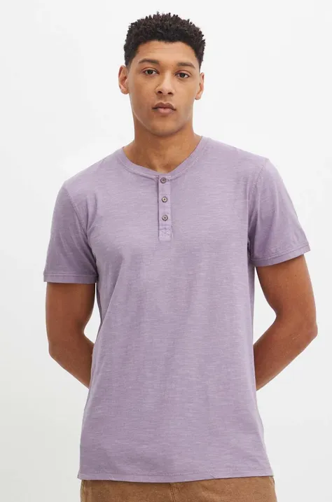 T-shirt bawełniany męski gładki kolor fioletowy