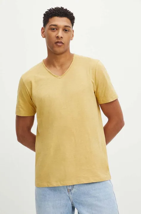 Bavlnené tričko Medicine pánsky, žltá farba, jednofarebný