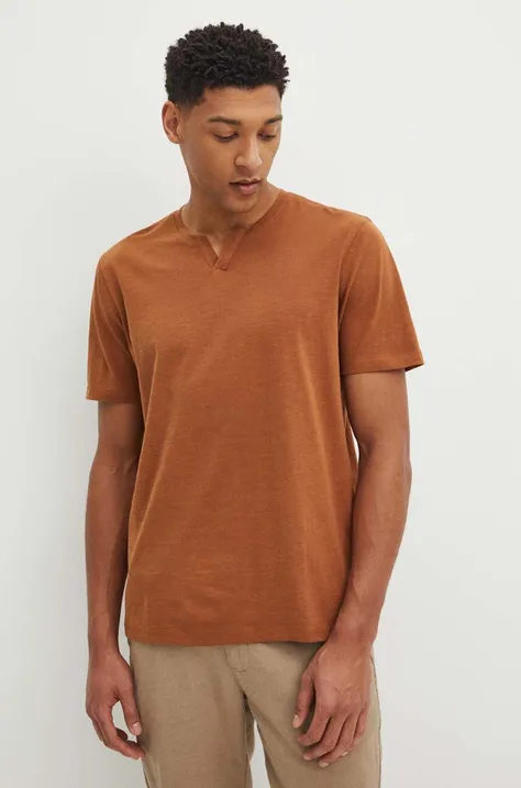 Bavlnené tričko Medicine pánsky, hnedá farba, jednofarebný