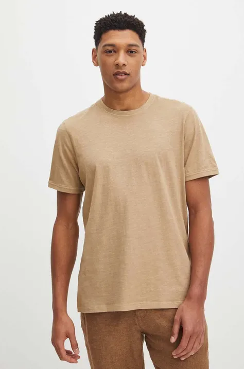 T-shirt bawełniany męski gładki kolor beżowy