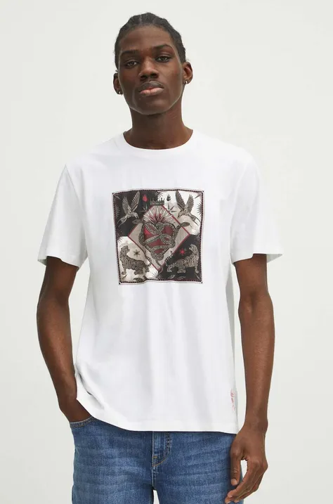 T-shirt bawełniany męski z kolekcji Love Alchemy kolor biały