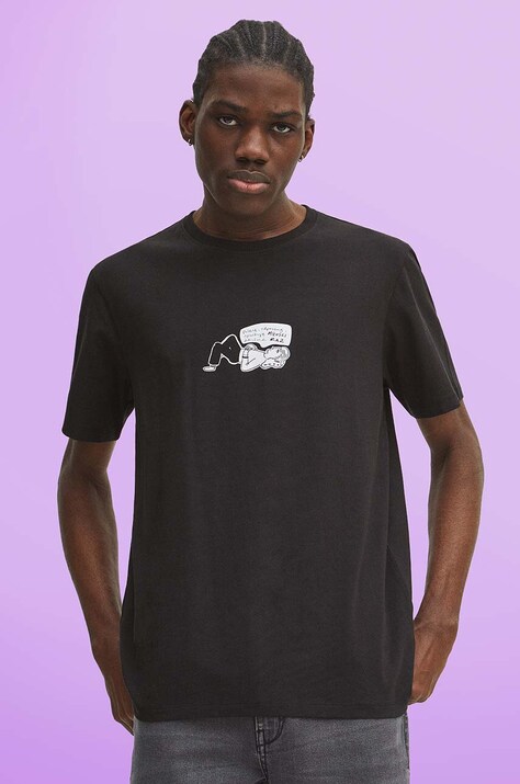 T-shirt bawełniany męski z domieszką elastanu by Magda Danaj - Porysunki kolor czarny