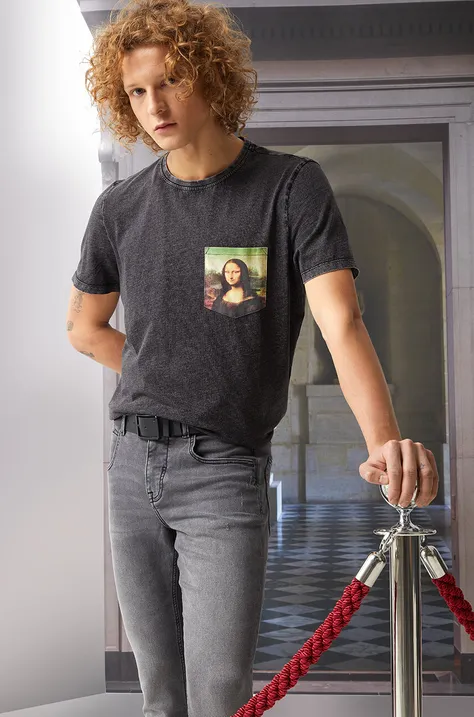 T-shirt bawełniany męski z kolekcji Eviva L'arte kolor szary