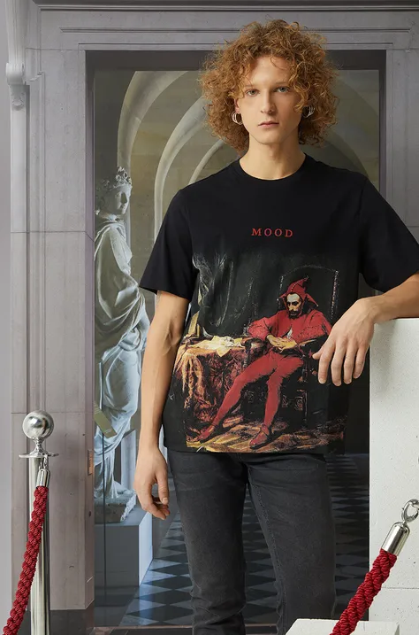 Bavlněné tričko pásnké z kolekce Eviva L'arte černá barva