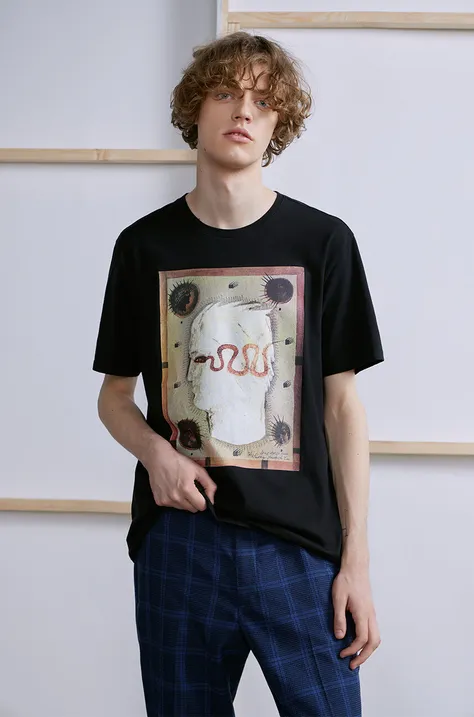 Bavlnené tričko pánske s elastanom z kolekcie Graphics Series čierna farba