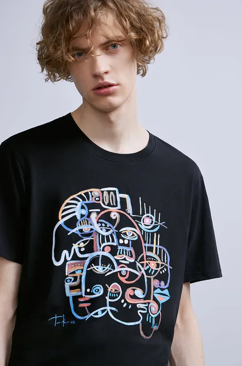 Bavlněné tričko pánské s elastanem z kolekce Graphics Series černá barva