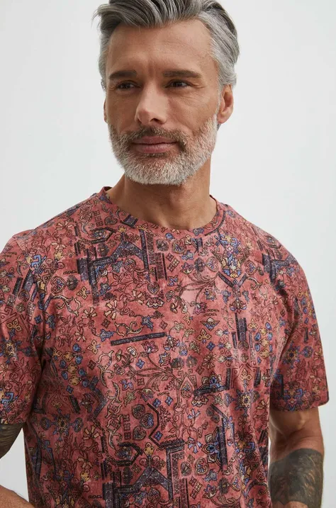 T-shirt bawełniany męski wzorzysty kolor fioletowy