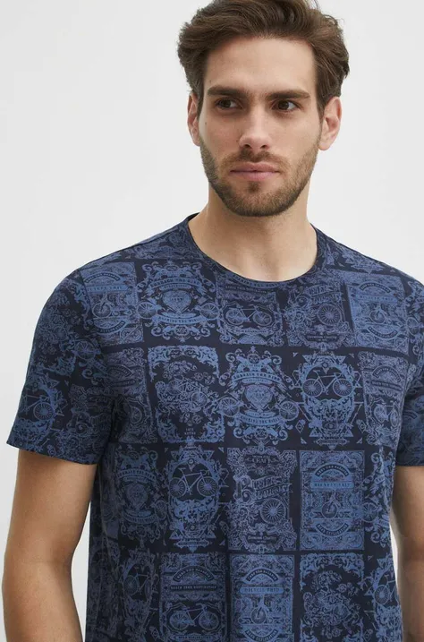 T-shirt bawełniany męski wzorzysty kolor granatowy