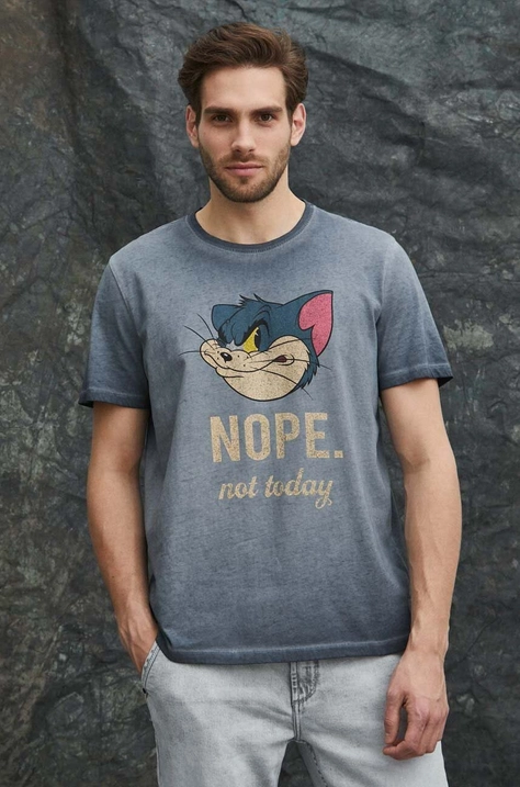 T-shirt bawełniany męski Tom and Jerry kolor szary