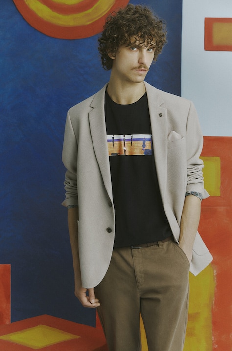 T-shirt bawełniany męski z domieszką elastanu z kolekcji Jerzy Nowosielski x Medicine kolor czarny