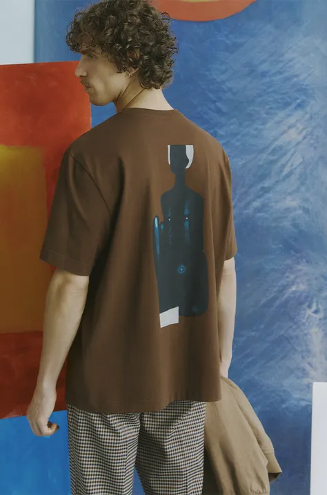 Bavlnené tričko pánske z kolekcie Jerzy Nowosielski x Medicine hnedá farba