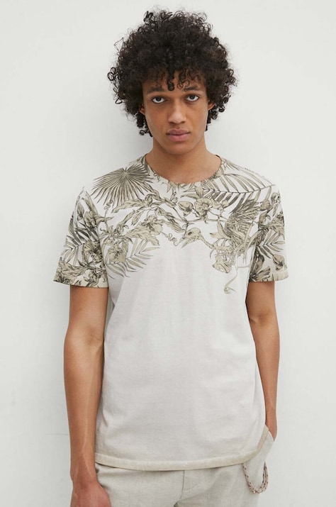 Medicine tricou din bumbac barbati, culoarea bej, cu imprimeu