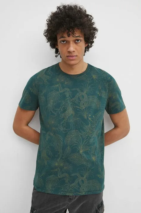 T-shirt bawełniany męski wzorzysty kolor zielony