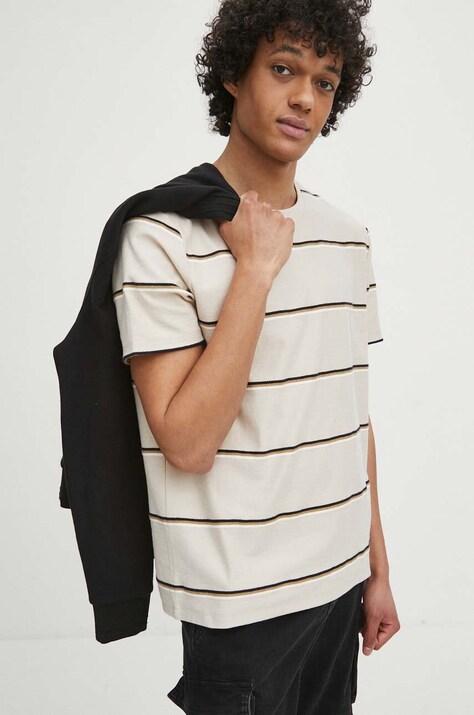 Bavlnené tričko Medicine pánske, béžová farba, vzorovaná