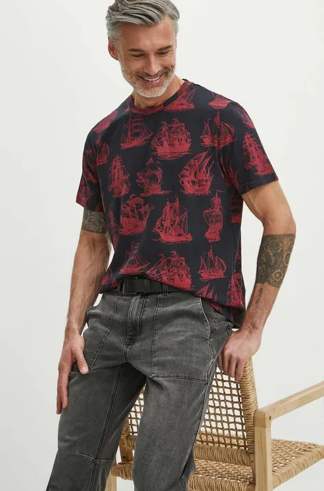 Medicine t-shirt bawełniany męski kolor granatowy wzorzysty