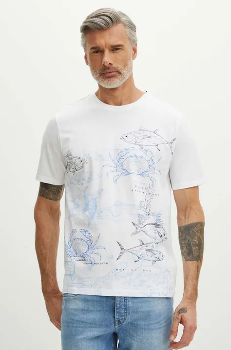 T-shirt bawełniany męski wzorzysty kolor biały