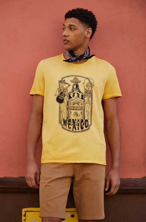 Bombažna kratka majica Medicine moški, rumena barva