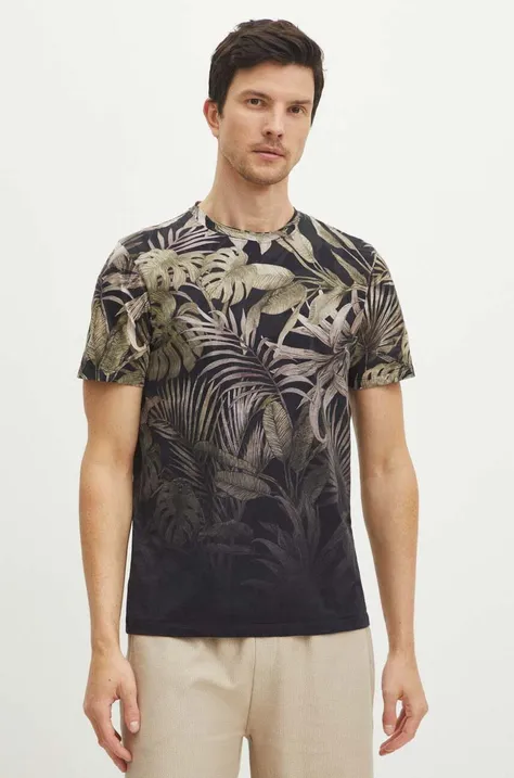 T-shirt bawełniany męski wzorzysty kolor czarny