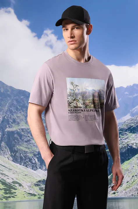 Bavlnené tričko pánske z kolekcie Tatra National Park x Medicine fialová farba