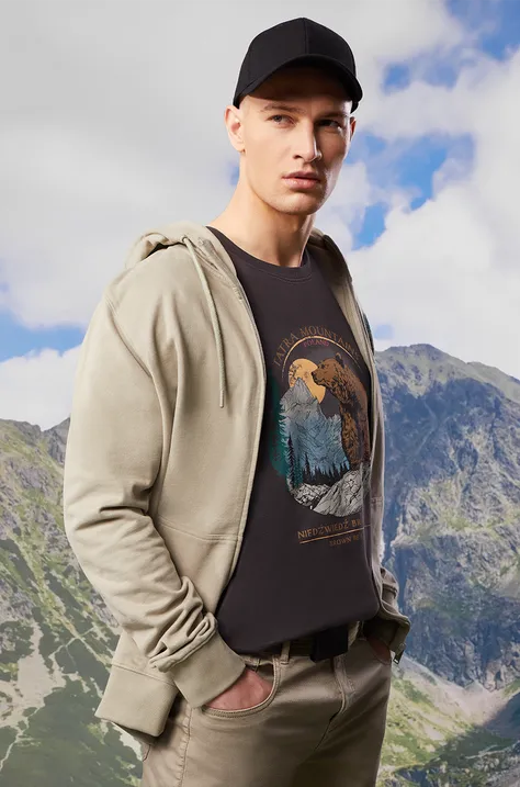 Bavlnené tričko pánske z kolekcie Tatra National Park x Medicine šedá farba