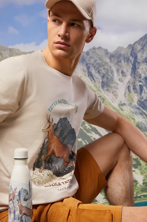 Bavlnené tričko pánske z kolekcie Tatra National Park x Medicine béžová farba