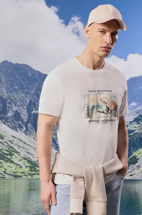 Bavlnené tričko Medicine pánsky, béžová farba, s potlačou