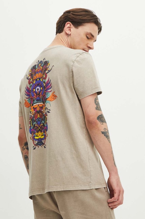 T-shirt bawełniany męski z nadrukiem kolor beżowy