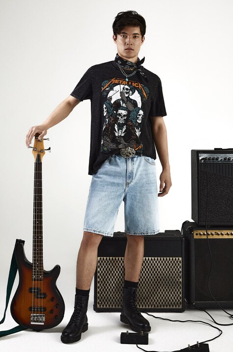 T-shirt bawełniany męski z nadrukiem Metallica kolor czarny